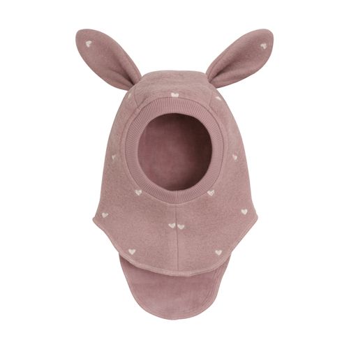 Huttelihut Kanin ull balaclava med hjerter - deauville mauve