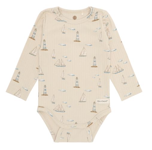 En Fant ribbet body til baby - fog