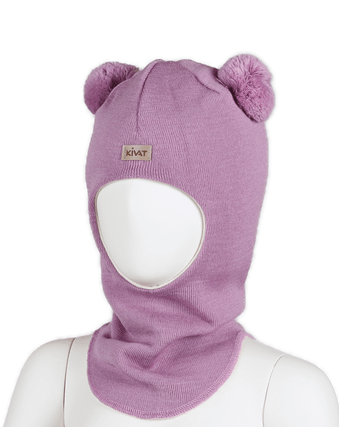 Hovedbilde Kivat ull balaclava med store dusker - lavendel