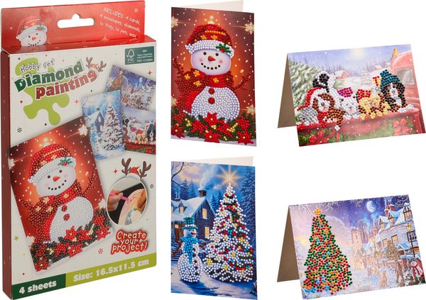 Hovedbilde DIY julekort med diamant perler - 4 pk 