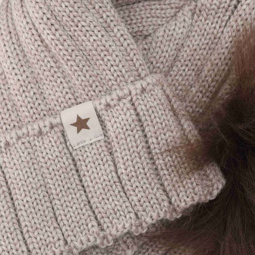 Huttelihut ull lue med Alpaca pompoms - camel melange