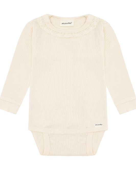Hovedbilde Minymo ribbet body til baby - white swan