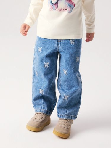 Name It Bella Barrel Glitter jeans til jente - medium blue unicorn