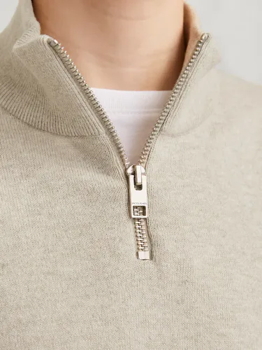 Jack and Jones Emil Half Zip genser - oatmeal melange