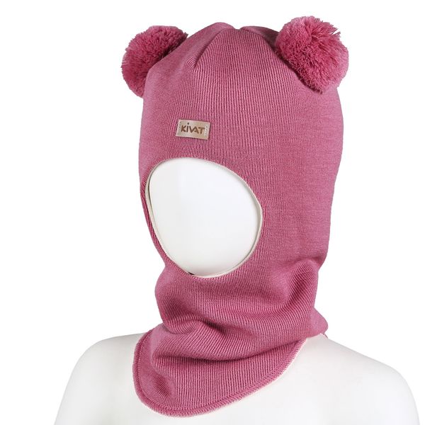 Hovedbilde Kivat ull balaclava med store dusker - mørk rosa