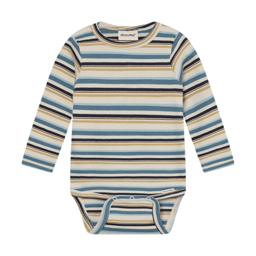 Minymo Stripete ribbet body til baby - moonstone