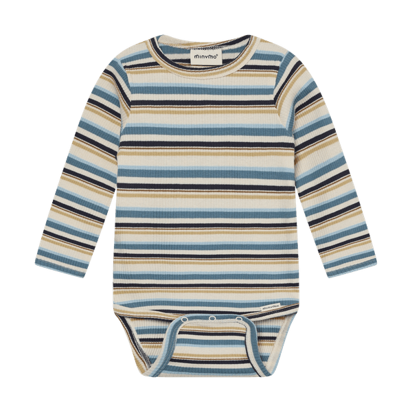 Hovedbilde Minymo Stripete ribbet body til baby - moonstone
