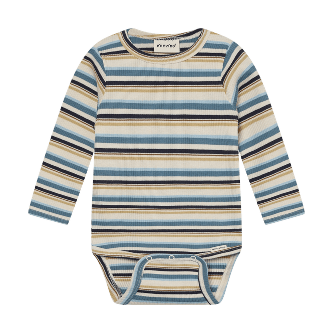 Hovedbilde Minymo Stripete ribbet body til baby - moonstone